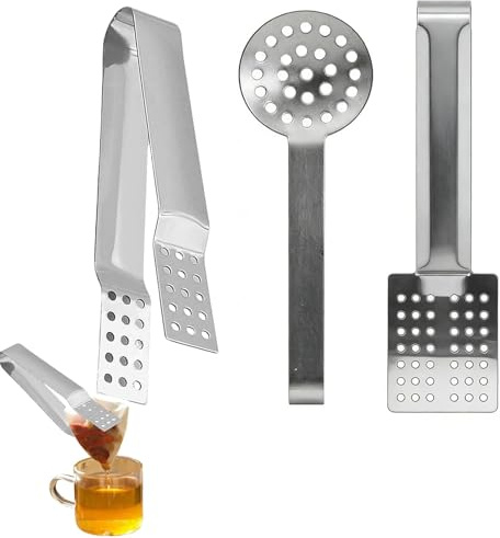 3Pcs Tea Bag Squeezer Tongs Set, Silver Teabag Squeezer Tools, Tea Strainers & Filters for Gripping Ice Cubes and Teas Bags, Teabag Strainer for Easy Extraction