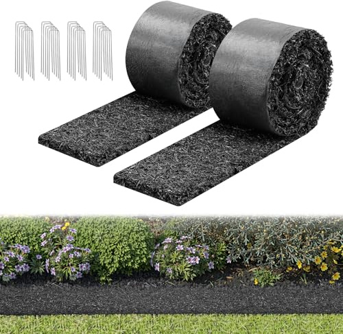 VEVOR Rouleau de Paillis en Caoutchouc 305x11,5 cm Tapis Paillis Caoutchouc 2 PCS pour Aménagement Paysager Allée Bordure Jardin Plantes Légumes Fleurs, Découpable Aspect Naturel Anti Mauvaises Herbes