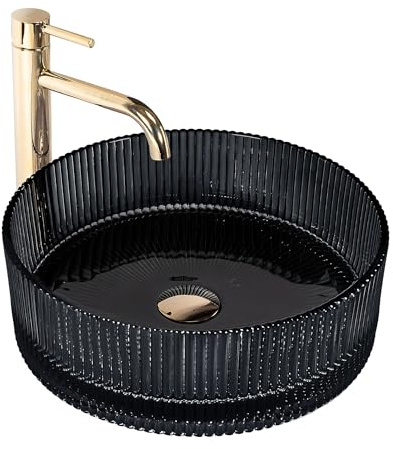 Rea - Lavabo Da Appoggio Ingrid 36 Vetro Temperato, Nero, Rotondo 36X36X11,5cm