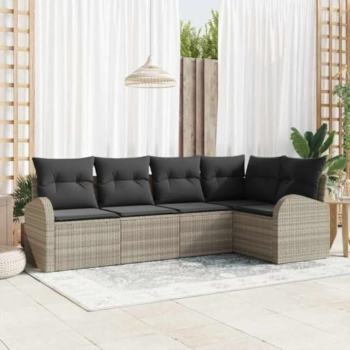 Owoxanthellate Gartenlounge Poly-Rattan hellgrau 62 x 62 x 85 cm modulares Balkonmöbel-Set mit 5 Kissen Robustes wetterfestes Outdoor Sofa for Patio Terrassen und Garten