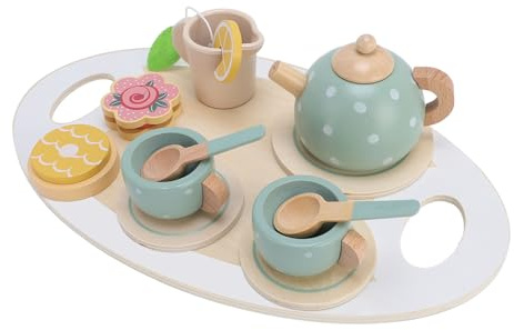 Generic Juego de té de Madera para Mejorar la Fiesta de Simulación para Niñas Pequeñas, Juego de té con Tazas, Cucharas para Juegos de rol, de de Madera para Niños