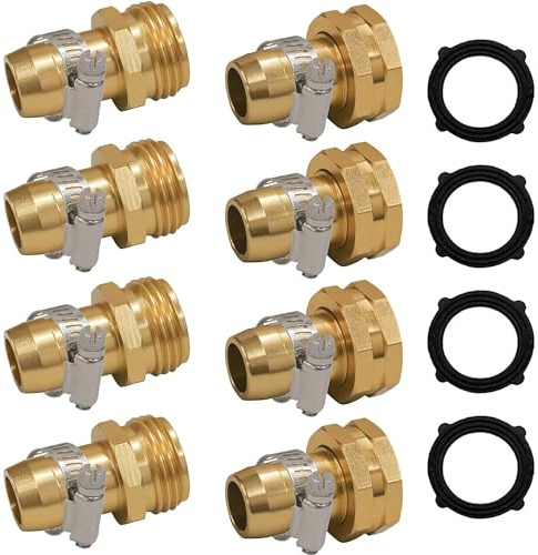 Hourleey Garden Hose Repair Connector with Clamps, Fit for 3/4 or 5/8 Garden Hose Fitting, Male and Female Hose Adapter Water Hose Repair Kit, 5 Set