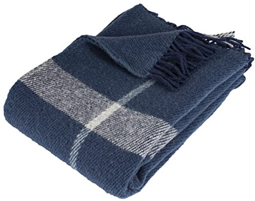Arctic Toke - Coperta in lana, plaid, design stile scandinavo, 100% lana vergine con sigillo Woolmark, 130 x 200 cm, colore blu