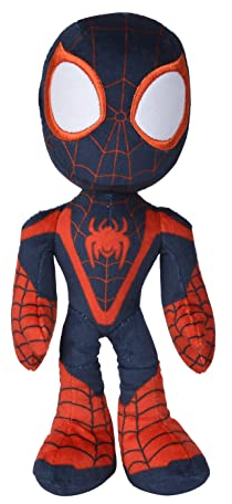 Simba 6315875812X12 - Disney Marvel Miles Morales, 25cm Plüschfigur mit Glow in The Dark Augen, Spiderman Filmfigur, Plüschspielzeug, Spinne, Comic Figur, Superheld, ab den ersten Lebensmonaten