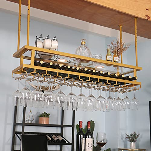 V3VOGUE Decke Weinregale Lagerung, Umgekehrter Weinglashalter, Decke Weinflaschenhalter Mit Gläserschiene, Verstellbare Höhe, Bar Dekoration Display Regal 120/150/180cm (Size : 180cm)