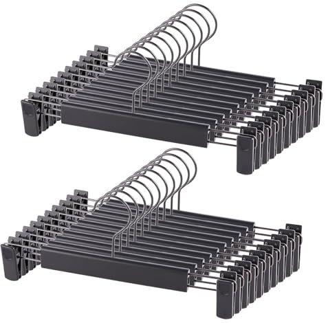 Trouser hangers, 20 Pack Skirt Hangers with Adjustment Metal Clips,Pant Hangers for Clothes Heavy Duty Durable Space Saving