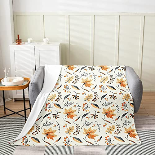 3D Kuscheldecke 150x200 Flanell Fleecedecke Laub Decke Pflanze, Flauschig Mikrofaser Wohndecke Herbstliche Dekoration, für Sofadecke Couchdecke Sofaüberwurf Bettüberwurf