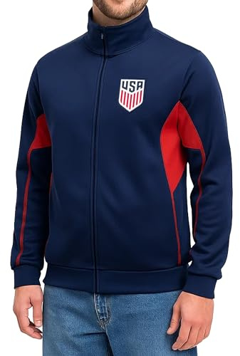 Icon Sports Officially Licensed U.S. Soccer Full Zip Up Active Adult Training Soccer Track Jacket | Fortress, Navy/Red, Large