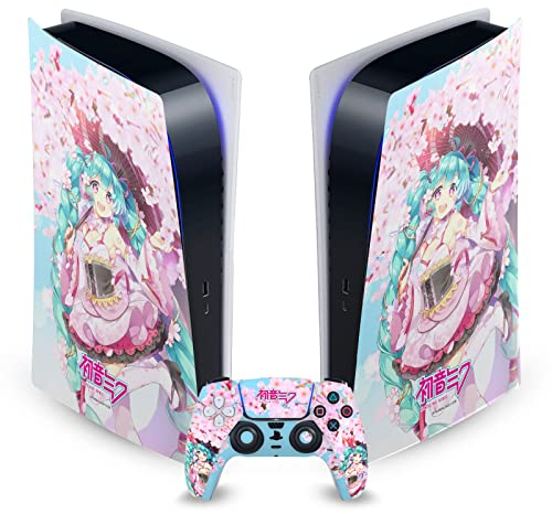 Head Case Designs Offizielle Hatsune Miku Sakura Grafiken Vinyl Frontplatte Haut Gaming Aufkleber kompatibel mit Sony PlayStation 5 PS5 Digital Edition Console and DualSense Controller