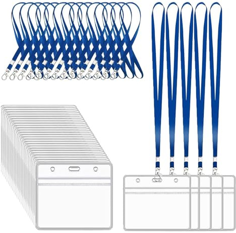 XHDA Blue 30PCS Lanyards for Neck with 30PCS Card Holder, Lanyard with Clear Plastic Card Holder for ID Card and Staff