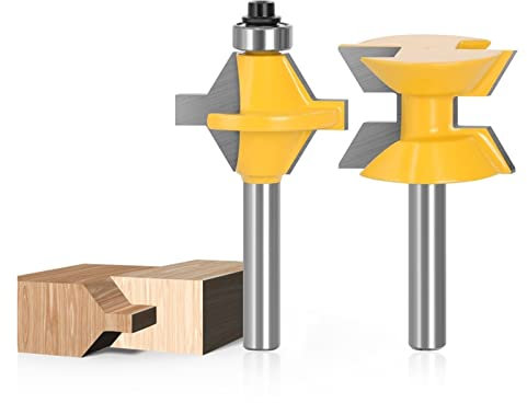 DOUZLE 2-teiliges Nut- und Feder-Fräser-Bit-Set 8-mm-Schaft 120-Grad-Fräser-Bit-Set Holzbearbeitungs-Nutschneider Legierungs-Holz-Zapfenfräser