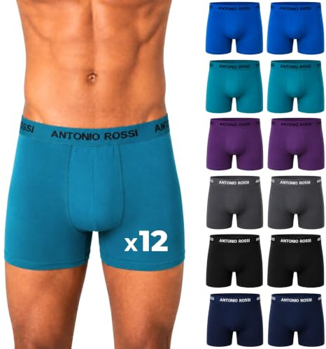 ANTONIO ROSSI paquete de 12 boxers ajustados para hombre - Calzoncillos tipo bóxer para hombre con cintura elástica