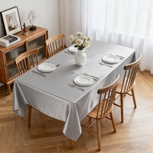 XWZO Tischdecke, rechteckig, einfarbig, wasserabweisend, abwischbar, Tischdecke für Café, Restaurant, Buffet, Tischparty, 140 x 240 cm, Silbergrau
