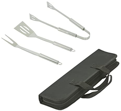 HOOZ 3X Grillbesteck Set Edelstahl, Grill Zubehör für Barbecue, Grillkoffer mit Grillwender, Fleischgabel und Grillzange, Grill Werkzeuge Zubehör Kit für Männer Frauen