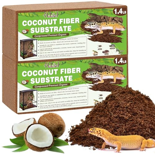 Halatool 2 Pack Organic Coconut Fiber Substrate for Reptiles,Premium Leopard Gecko Substrate Coco Husk Terrarium Bedding for Tortoise Habitat Snake Lizard Hermit Crab Tarantula Enclosure Worm Bin Frog