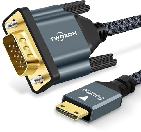 Twozoh Cable Mini HDMI a VGA 3M, Chapado en oro y Trenzado Mini HDMI VGA (Macho a Macho) Compatible con Ultrabooks, Portátiles, Tabletas, Cámaras y videocámaras