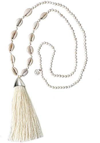 KELITCH Damen Natürliche Achat Perlen Halskette Kristall Perlen Quaste Anhänger Halsketten Glückliche Freundschaft Modeschmuck - Weiß 1C0