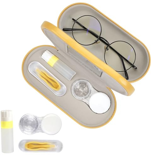 Eyeglass Case Double Sided Travel Size Cute Portable Contact Lens Box 2 in 1 Multifunction With Tool for Daily Outdoor Office