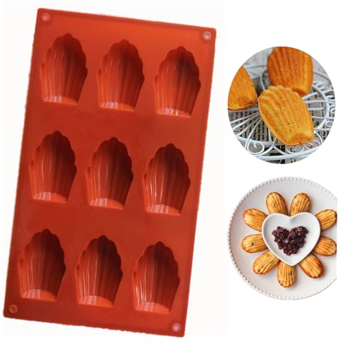 Bustlwor 2 Pezzi Stampo per La Cottura Della Madeleine, Stampo Mini Madeleine, Mousse Della Madeleine, Per Torte, Cioccolatini, Caramelle e Biscotti(Rosso Mattone)