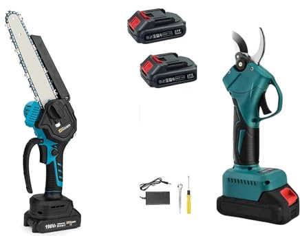 Forbici Potatura a Batteria, + Motosega a Batteria con 2 Batterie 48V 2000Mah, Seghetto Elettrico per Legno, Trincia Rami Professionale Portatile, Cesoie Elettriche.