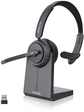 Nuroum HP31-S(2nd Gen) Casque Bluetooth sans Fil avec Micro, Casque à Réduction de Bruit ENC avec Station de Charge,Clé USB-A&C/Bluetooth/Dongle, 45H d'Autonomie pour Cuffie Call Center/Travail/Appels