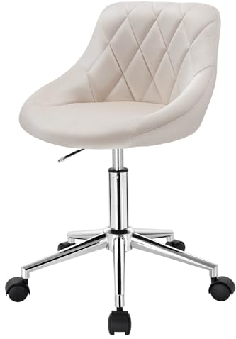 EUGAD Schminkstuhl, Bürohocker Rollhocker Arbeitshocker, Schreibtischstuhl, Kosmetikhocker, Bürostuhl Kinder, höhenverstellbar Drehstuhl mit Rollen, Samt, Beige 0172BGY