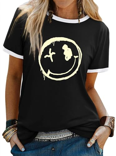 WIEIYM Tshirt Damen Rundhals Kurzarm T-Shirts Sommer Oberteile Bluse | T Shirts Brief Leichtes Shirt Gedruckt Lässig Tee Shirts Tops