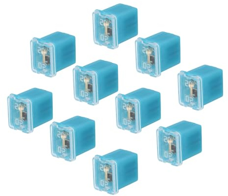 QUARKZMAN 10 Stück Blocksicherung Mini Auto Sicherungen, 48V 20A Low Jcase Flachsicherungen mit Kunststoffbox für PKW Wohnmobil LKW, Blau