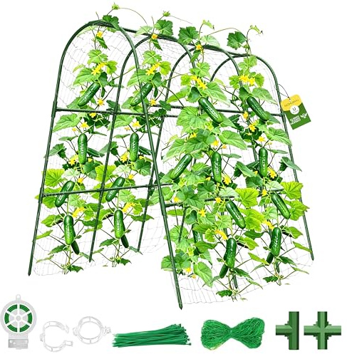MQHUAYU Cucumber Trellis for Raised Bed,U-Shape Garden Trellis for Climbing Plants Outdoor, Metal Arch Vegetables Trellis, Plant Support for Vine (Green, 47.2x47.2 X21.6)