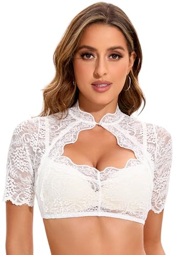 Adisno Dirndl Bluse Damen,Dirndlbluse Spitze,Dirndlbluse,Stehende Dirndlblusen mit Besonderen Aussparungen auf der Brust. (DE/NL/SE/PL, Numerisch, 40, Regular, Regular, Weiß)