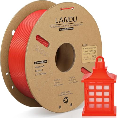 LANDU PLA+ 3D Drucker Filament 1.75mm 1kg PLA Plus Filament 3D Druckmaterialien Zähigkeit verbesserte Maßgenauigkeit +/-0.02mm für die meisten 3D Drucker, Rot