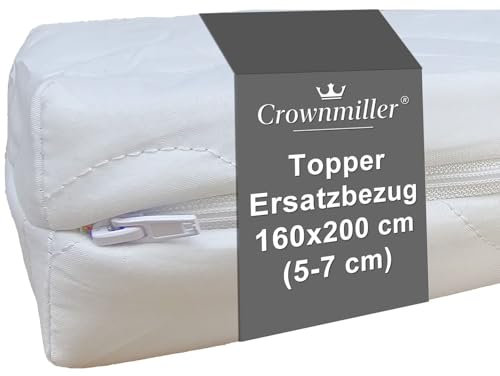 Crownmiller Topperbezug 160x200 cm für Topper Von 5-7cm, Microfaser, 60°C waschbar, 3-seitiger Reißverschluss, OEKOTex, Topperersatzbezug