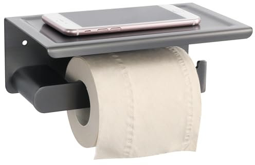 Mooche Porte-Papier Toilette Support Mural avec Étagères Pratique, Porte Rouleau Papier Toilette en 304 Acier Inoxydable, pour Toilettes et Cuisines/Salle de Bain, Gris