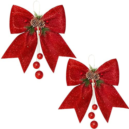 2pcs Lazos arbol Navidad, Arco de Navidad,Lazos Rojos arbol Navidad, Regalo de Fiesta de árbol de Navidad, Lazo Llamativo navideño Estufa navideña, Adornos para Ventanas