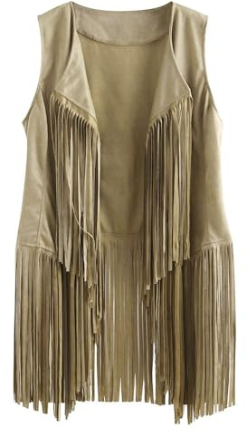 BrightGlow Damfransar väst 70-talet ärmlös väst vintage hippie jacka väst lång väst med tofsar fransväst cardigan hippie gilet väst för kvinnor hippie kostym S