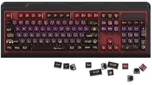 Pudding PBT Keycaps, 116 tangentkepsar, färgsublimering tangentkepsset, ASA-profil, röd svart Double Shot tangentkåpor set för 61–108 Cherry Gateron MX-switchar, mekaniskt tangentbord (A)