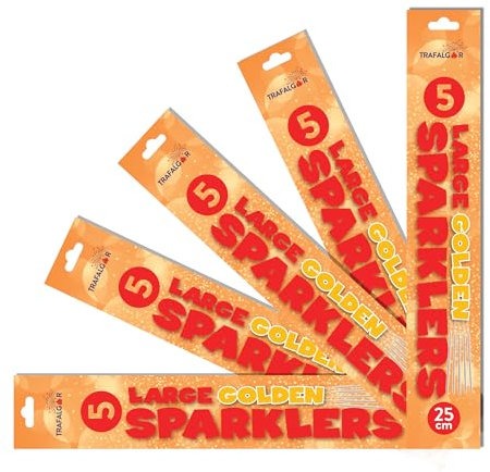 Exclusive Online | 5 Pack Large Golden Sparklers 25cm for Parties, Events, and Celebrations | Great for Weddings, Birthday Parties, Halloween, Bonfire Night, Christmas and New Year