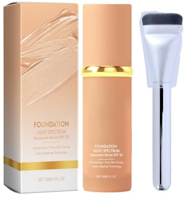 Warm Change Foundation – Farbwechselnde Foundation Für Warme Hauttöne, Lang Anhaltend, Mit Feuchtigkeitsspendender Formel, Spf 50, Wasserfest & Leicht, Inkl. Applikator-Pinsel