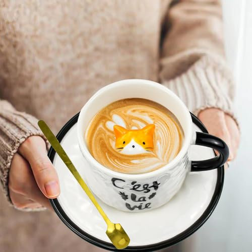 HWSWSH Tazza da Caffè con Animali 3D, Mug in Ceramica Carina da Ragazza, Tazza da Caffè 3D in Miniatura a Forma di Gatto, Simpatica Mug con Gatto Divertente all'Interno 3D Regali per Donne