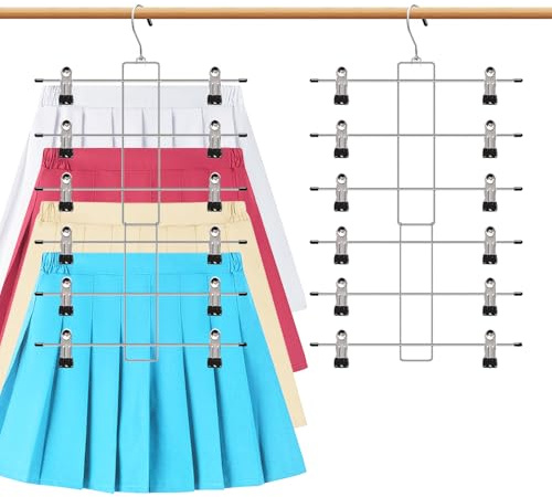 2 Pcs Closet Organizer, 8 Tier Tank Top Hanger and 6 Tier Skirt Hangers with Clips for Women, Bra Tie Jeans Pants and Storage Space Saving, Non-Slip Hanging Sport Bras Holder (2 Trouser hangers)