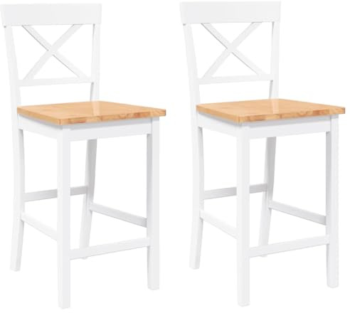 vidaXL Sgabelli da Bar 2 pz Bianchi in Legno Massello di Hevea, Sedia, Sgabello da Bar da Cucina, Sedia da bistrot, Sgabello da Bar per la Colazione