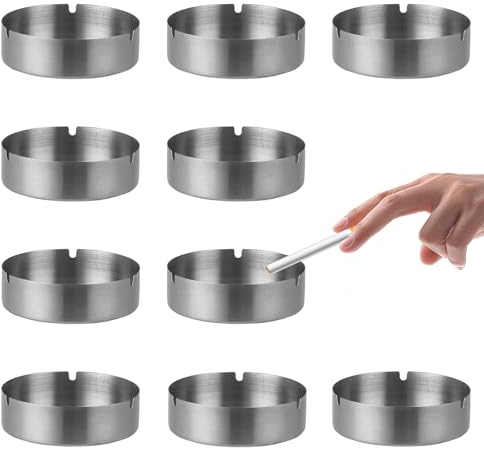 10 Stück Aschenbecher Edelstahl, 8cm Silber Aschenbecher, 3 U-förmige Schlitze Moderne Tischplatte Aschenbecher für Draußen und Innen