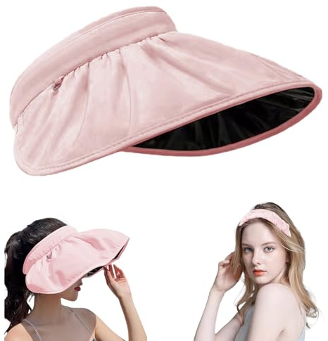 KASESSS Sun Visors for Women, 2 in 1 Foldable Visor Hat Women/Headbands, Sun Visor Hat Wide Brim, Women's Visors with UV Protection, Topless Sun Hat Summer for Outdoor Sports, Beach, Hiking, Pink