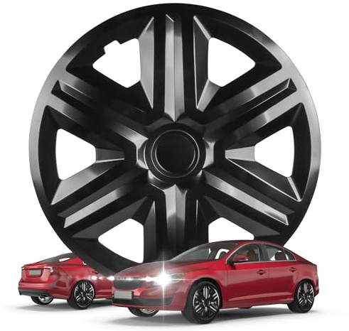WALSER Premium Radkappen Shadow, 4er Set Radkappen Auszeichnung Sehr Gut*, Radzierblenden 16 Zoll, Radblenden für Alufelgen Stahlfelgen, Auto Radzierblende schwarz - Made in Europe