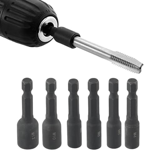 6pcs Metric Screw Tap Socket Adapter Set 4-12mm 1/4 Inch Hex Shank Extension Bar for Electric Drill Attachments, DIY Threading Tools, Model Making, Automotive Repairs and Workshop Extension