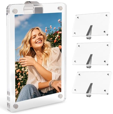 4Pcs Car Picture Holder, Car Visor Photo Clip, 3.5 x 2.4, Car Accessories | Magnetic Acrylic Car Picture Frame with 4 Metal Clip & 4 Adhesive Strips, Birthday Gift for Boyfriend Husband Girlfriend Dad