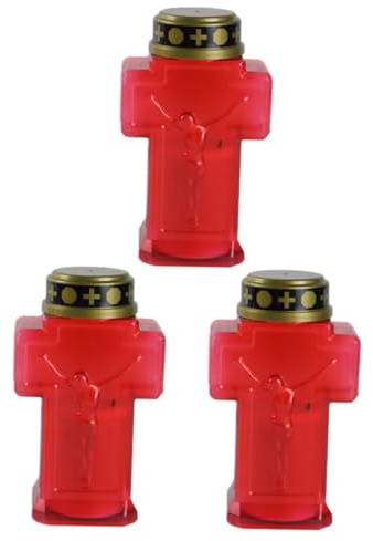 BAZEITFLOW 3 Pezzi Candele Elettriche Decorative per Cimitero e Giardino Croce di Gesù Candela Realistica a Batteria Resistente alle Intemperie Ornamento per Esterni