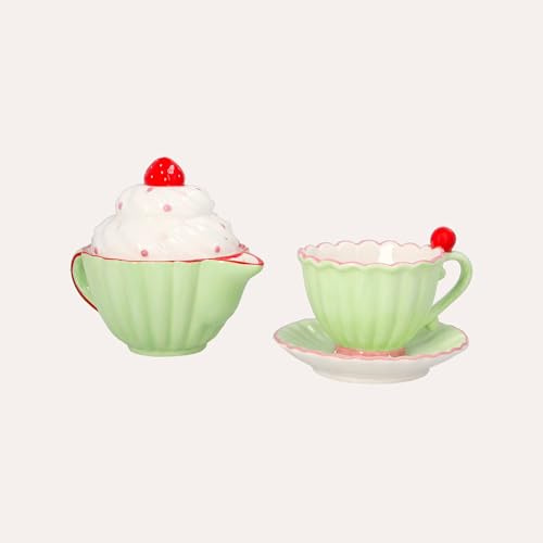 Keyhomestore | Juego de tetera y taza de cerámica | Servicio de té elegante, idea de regalo refinada para desayuno o decoración de mesa, diseño elegante y armonioso – Made in Italy
