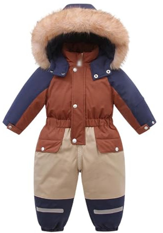 Generisch Kinderski mit Kapuze und verdicktem Baby-Overall, Winter-Baby-Strampler (1J 5J) (Coffee, 3-4 Years)