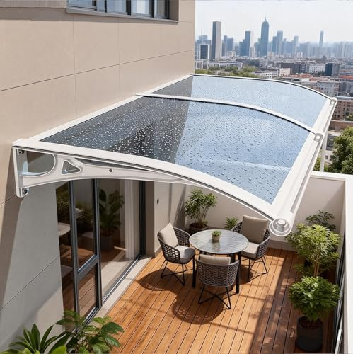 Errtsdb Toit Marquise avec GouttièRe, Marquise De Porte Exterieur Largeur 60 80 90 100 120cm, Marquise Solaire Abri Banne avec Support en Aluminium, Terrasse Toit Abri Protection(80x270cm)